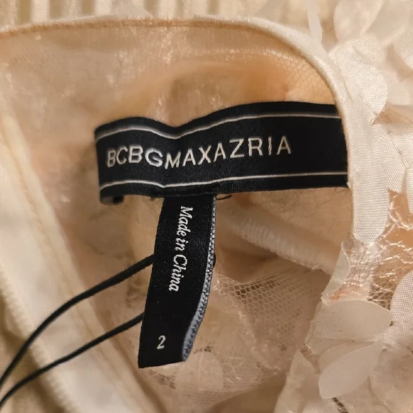 BCBGMaxAzria Ivory Lace Long Sleeve Dress 3D Flowers - Picture 2 of 16